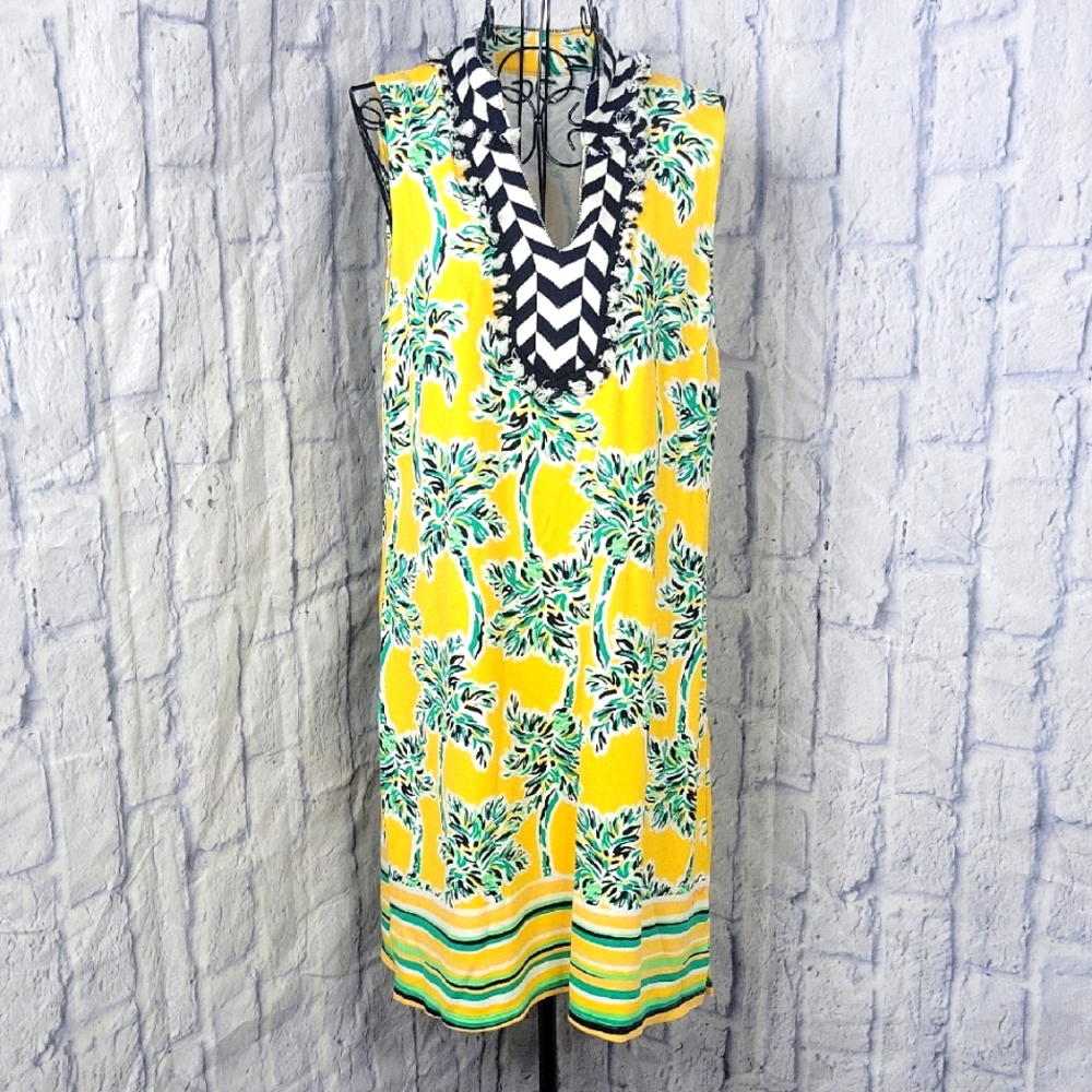 Crown & Ivy Yellow and Blue Sleeveless Dress Small